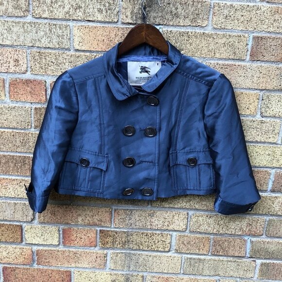 2007 Silk Cropped Burberry Jacket Size 6 Blue - Picture 1 of 7